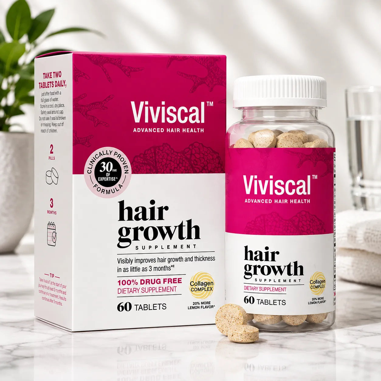 Viviscal Hair Growth Supplements for Women, 60 Tablets, 1 Month | For Thicker & Fuller Hair, Thinning Hair Support, Biotin & Marine Collagen, Drug-Free