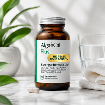 ALGAECAL Plus Calcium Supplement for Bone Density, with D3 K2, 120 Caps | Organic red algae calcium with D3 (1600 IU), K2 MK-7 (100mg), magnesium (350mg) & trace minerals for stronger bones.